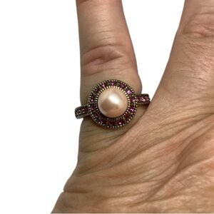 Heidi Daus pink Swarovski crystal Faux pearl ring